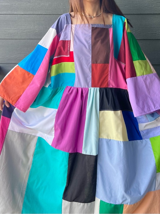 Handmade Dresses & Skirts - Handmade Quilted Patchwork Colorblock Dress SKU 06151
